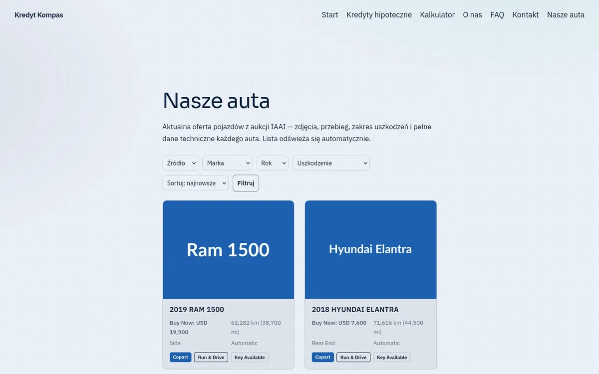 Zrzut ekranu projektu Importery aukcji Copart i IAAI do WordPressa