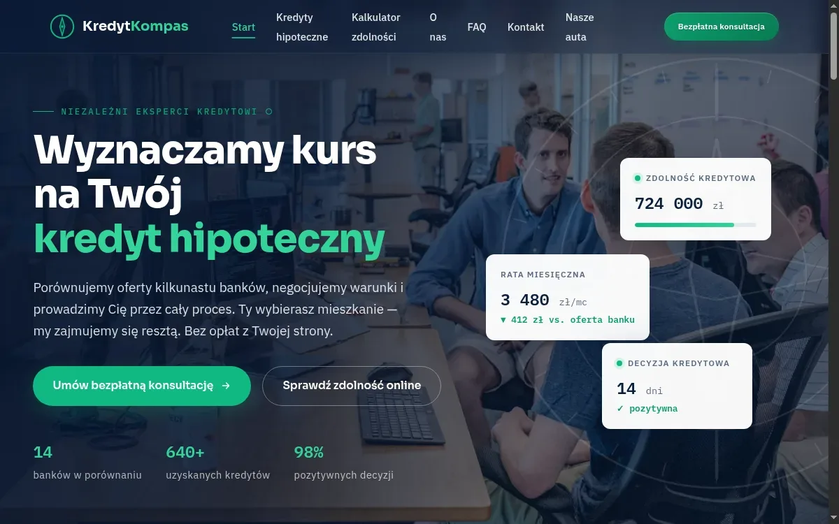 Zrzut ekranu projektu Kredyt Kompas — strona pośrednika kredytowego (demo)
